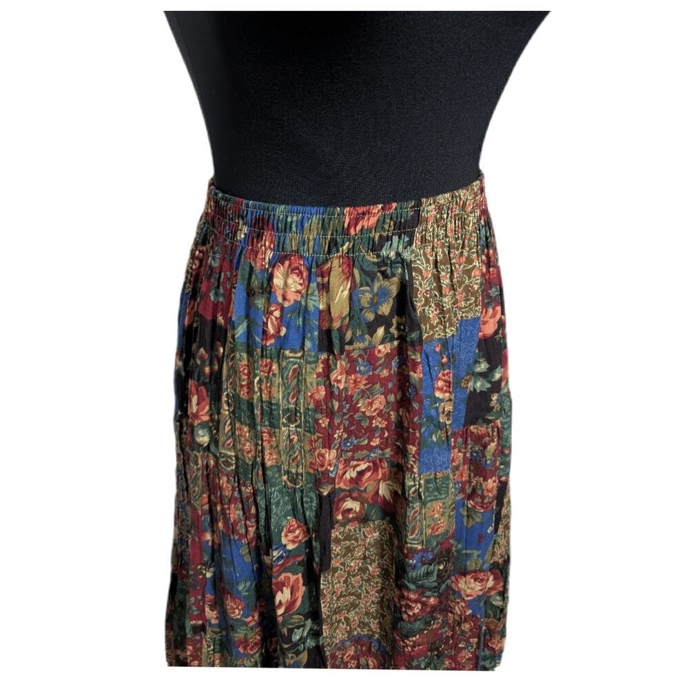 90s Koret Multi Floral Patchwork Midi Peasant Ski… - image 3